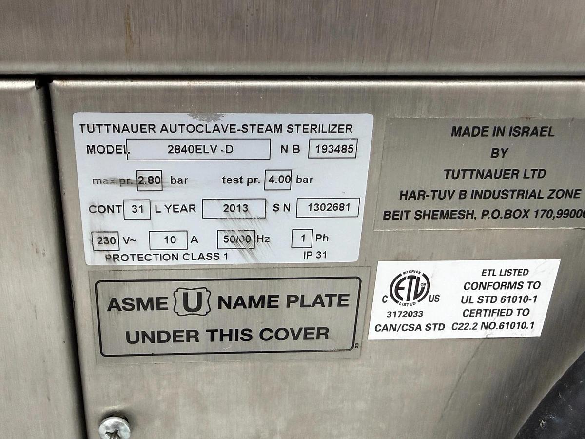 Used Tuttnauer Autoclave-Steam Sterilizer 2840 ELV-D