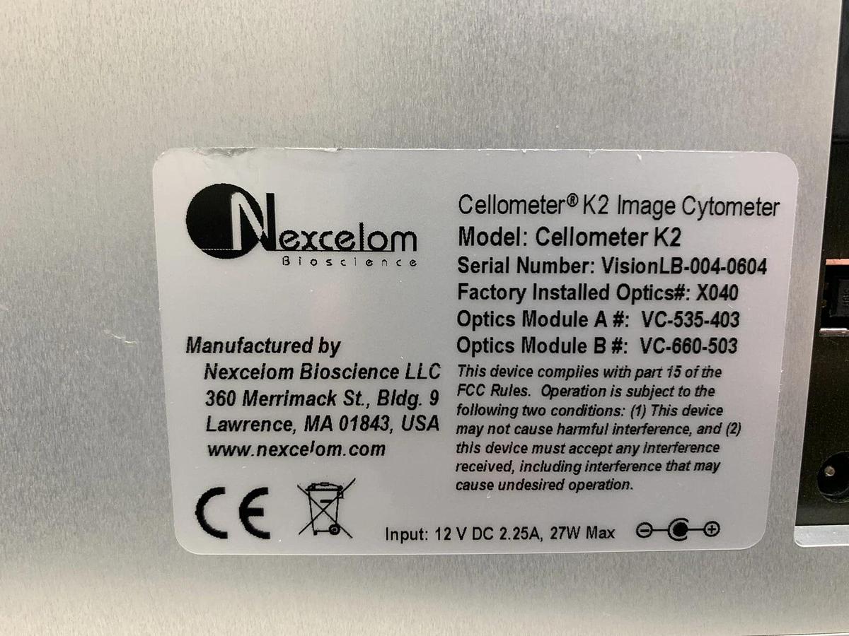 Used Nexcelom Cellometer K2 Image Cytometer Viability Cell Counter w/pc & Warranty