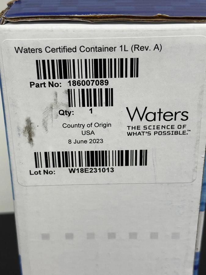 Used Waters certified container 1L 186007089 1000ml glass HPLC clear bottle with cap