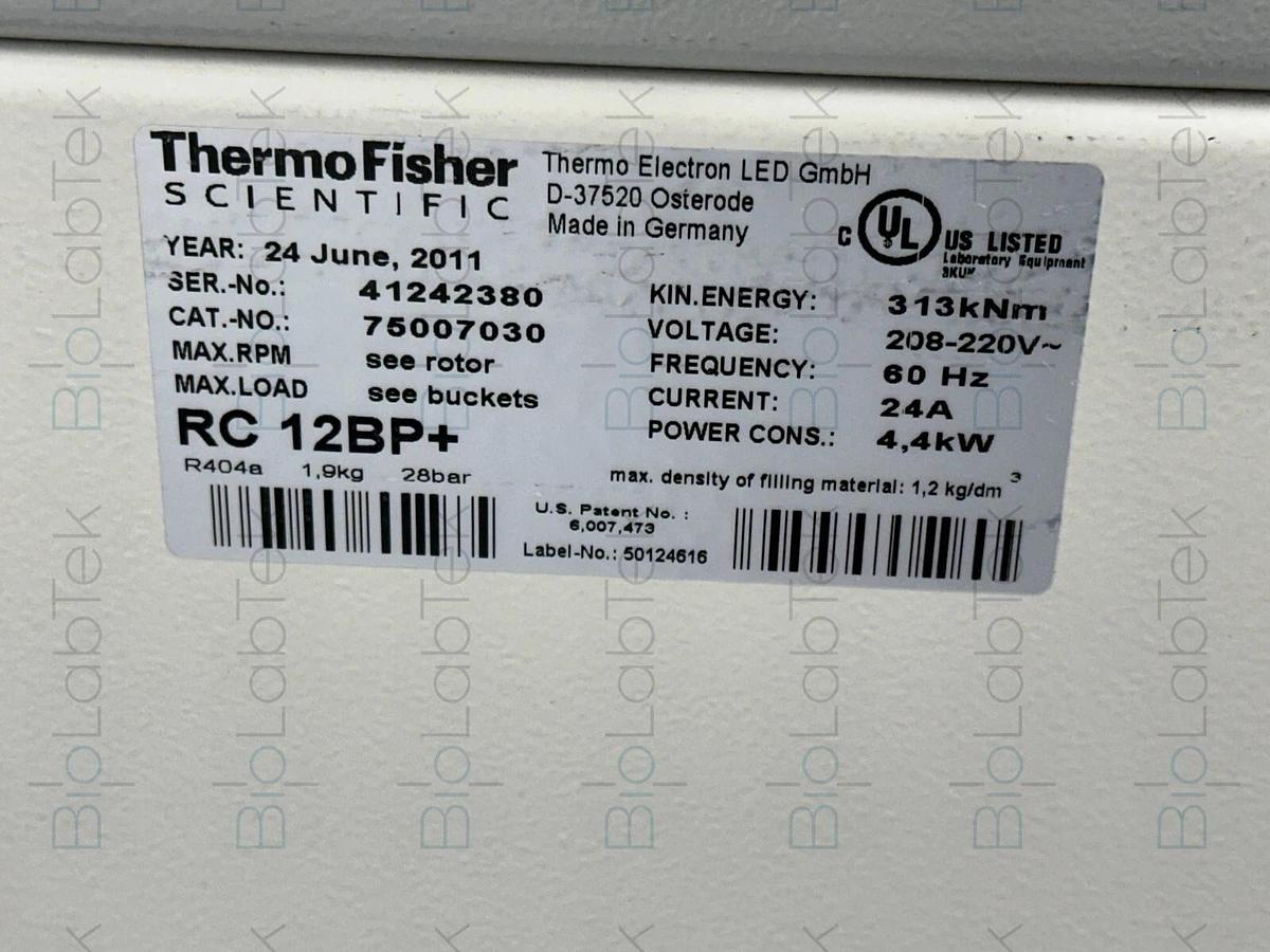 Used Thermo Sorvall RC 12BP+ Bioprocessing Centrifuge with H-12000 rotor/buckets 2011