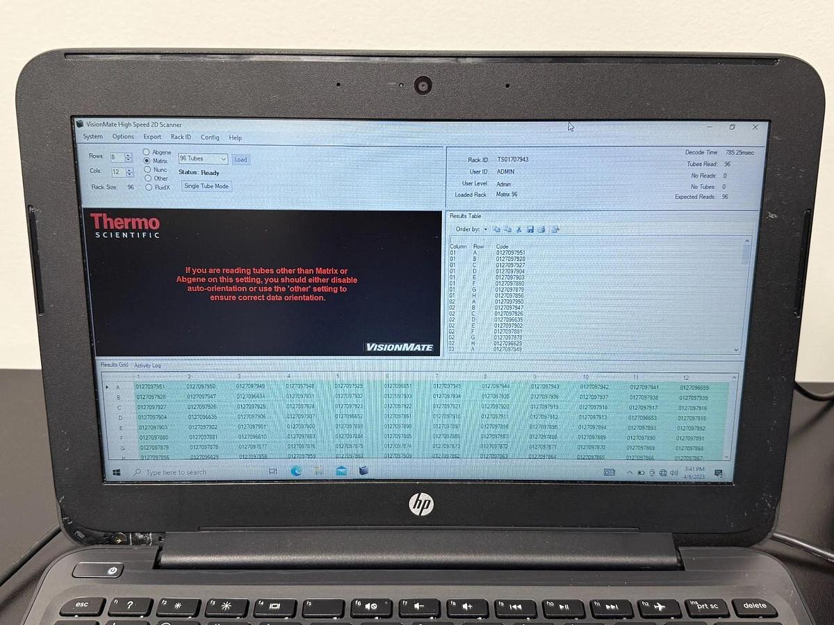 Used Thermo Scientific VisionMate HS 2D Barcode Scanner w/ Laptop & 1D Scanner