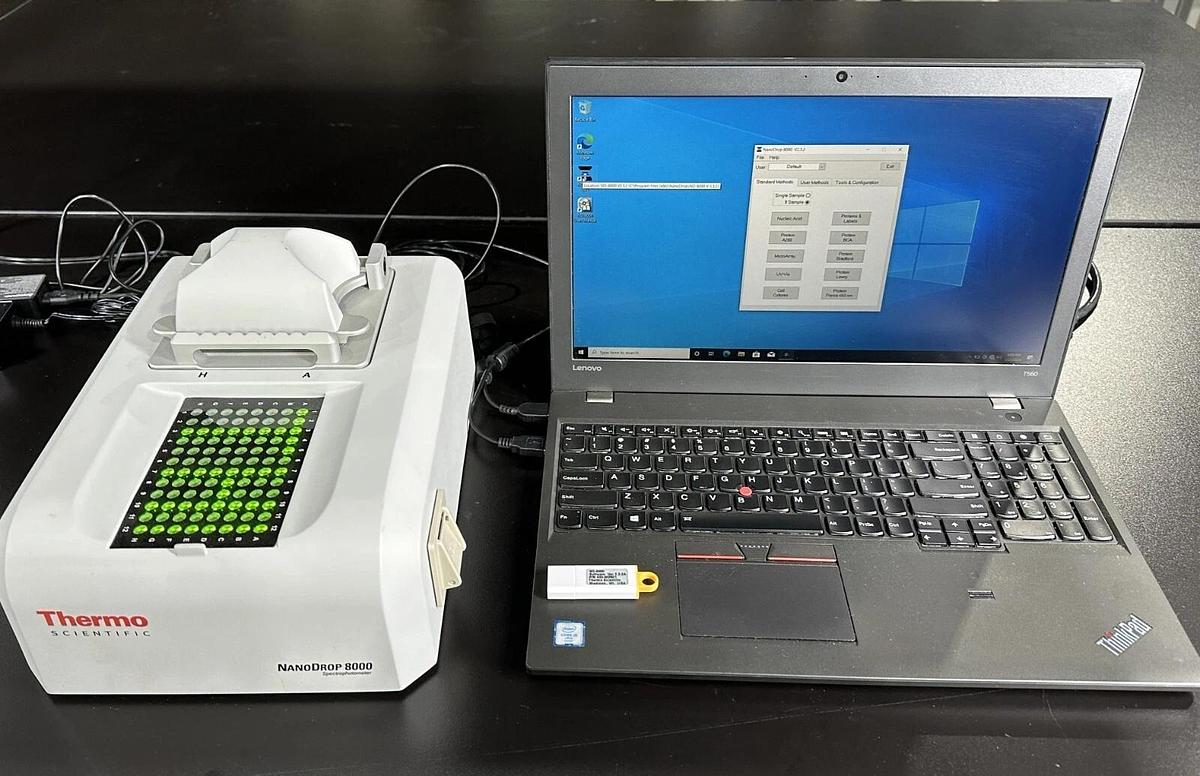 Used Thermo NanoDrop 8000 UV/Vis 8-position Spectrophotometer & laptop w/Warranty