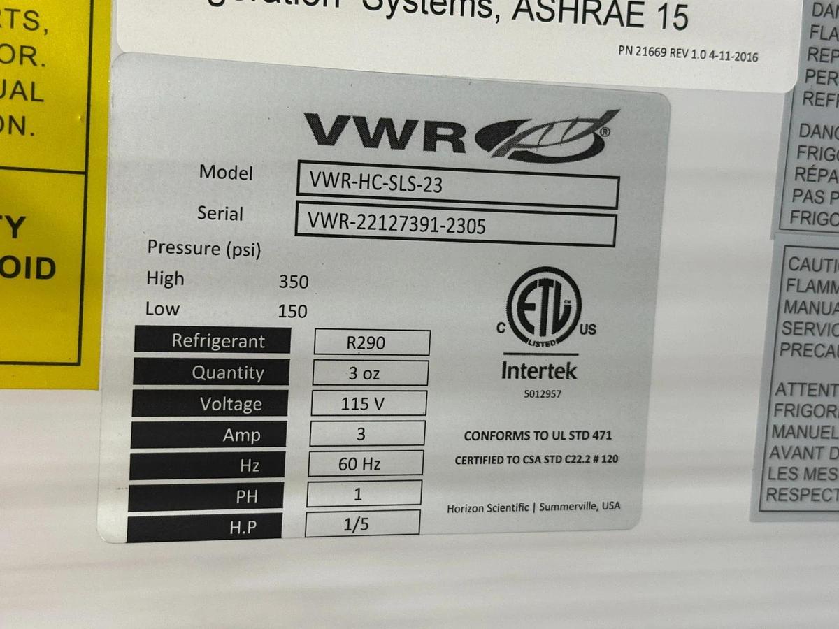 Used VWR HC-SLS-23 Laboratory Refrigerator 23 Cu Ft | Upright Solid Door 1°C to 10°C