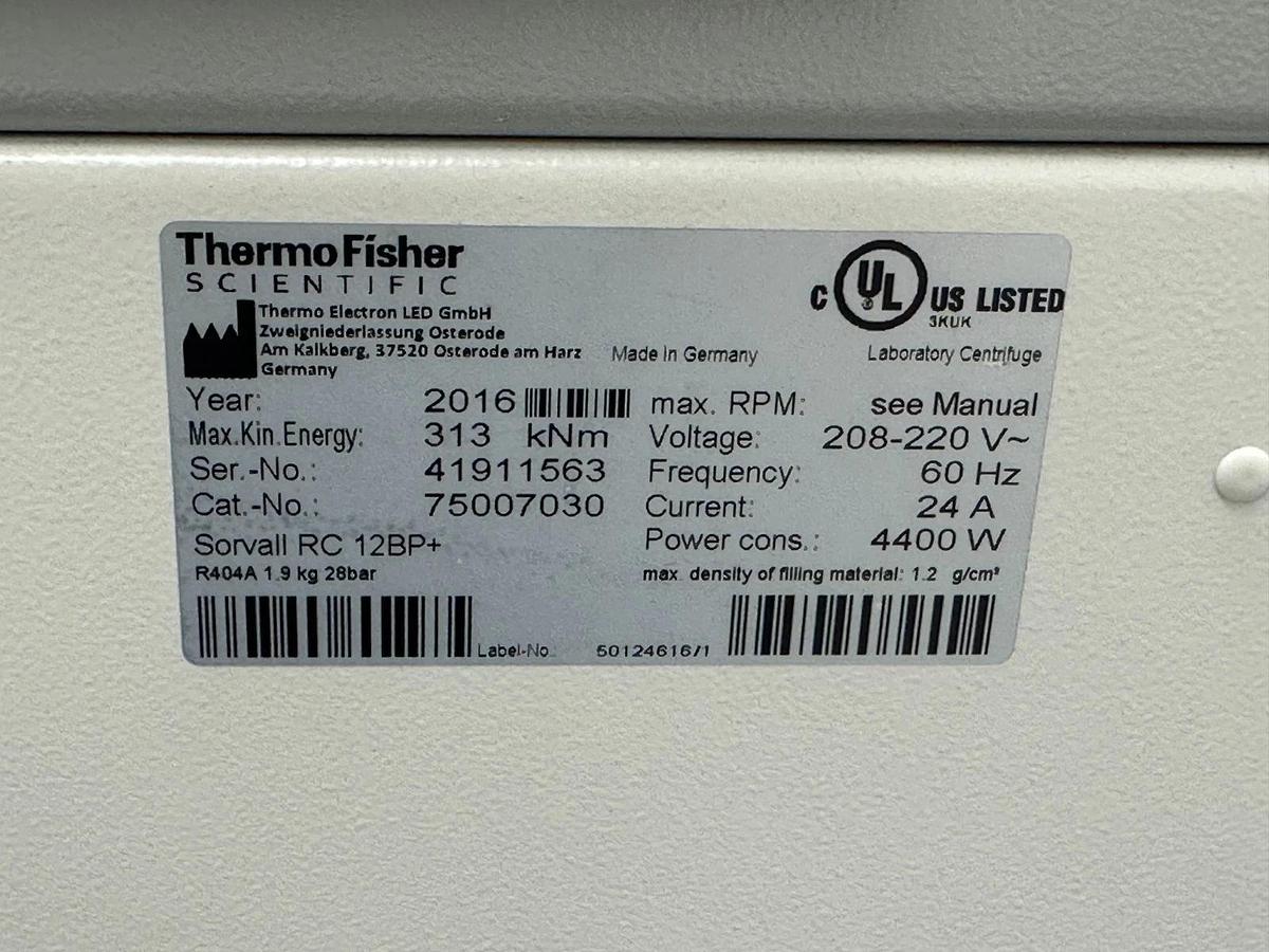 Used Thermo Sorvall RC 12BP+ Bioprocessing Centrifuge with H-12000 rotor/buckets 2016