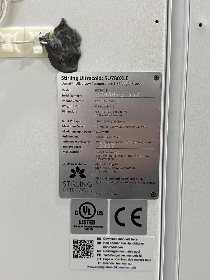 Used 2023 Stirling Ultracold SU780XLE ULT 27.5cf Ultra Low Temp -86C Upright Freezer
