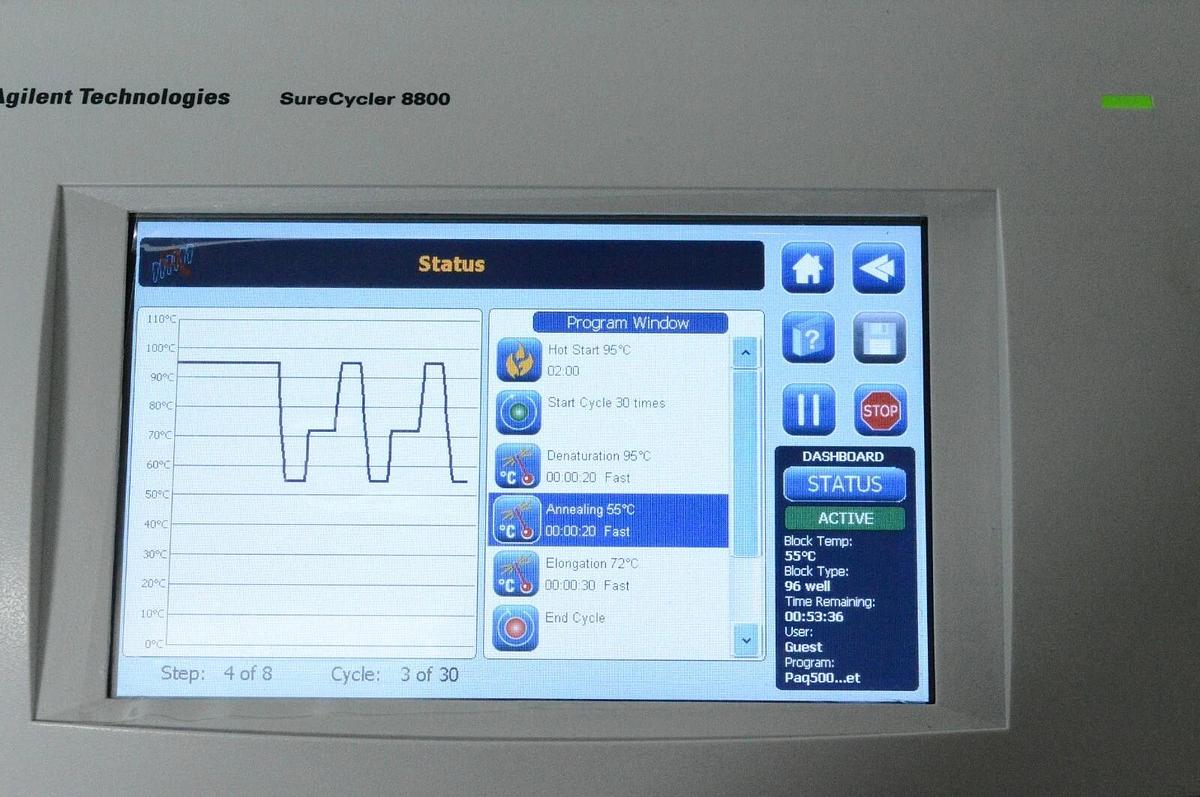 Used Agilent SureCycler 8800 PCR thermal cycler with 8810a 96-well block module