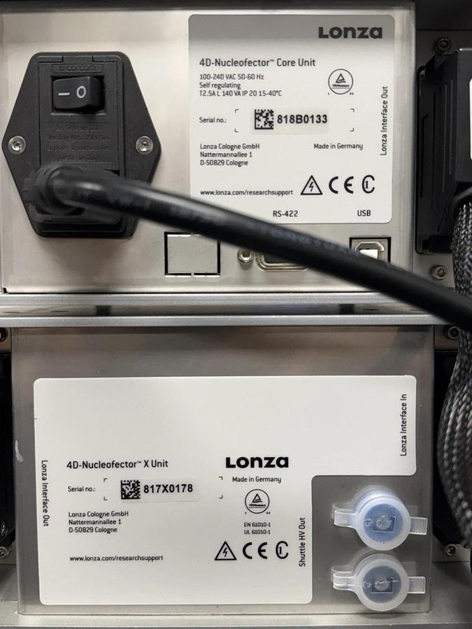 Used Lonza 4D Nucleofector Nucleofection Transfection System Core Unit & X Unit