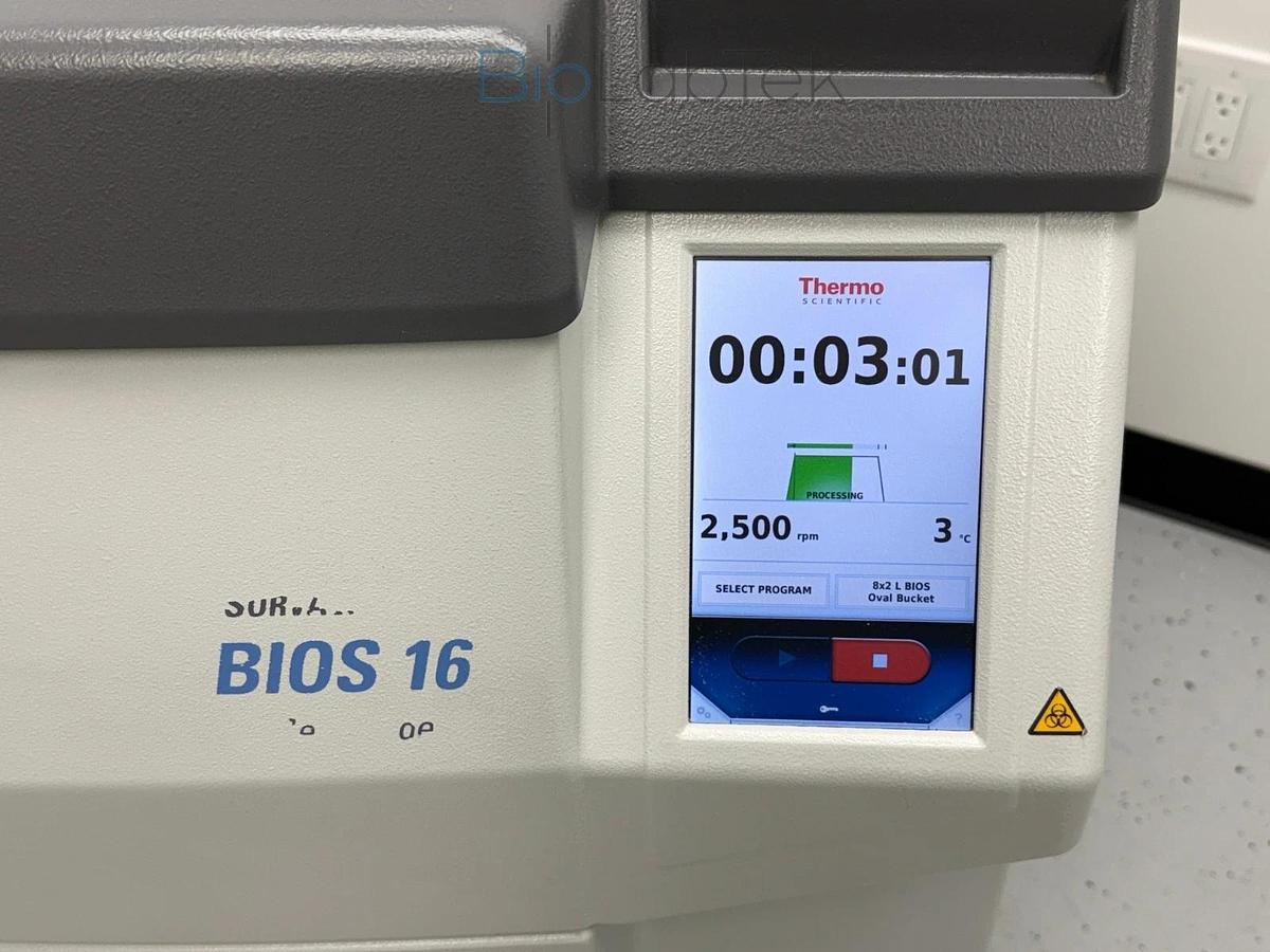Used Thermo Sorvall BIOS 16 Bioprocessing Centrifuge w/ HAEMAFlex 16 rotor 8x2L 2020