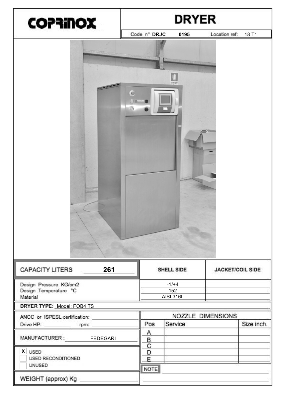 Usato Autoclave FEDEGARI  FOB4 TS