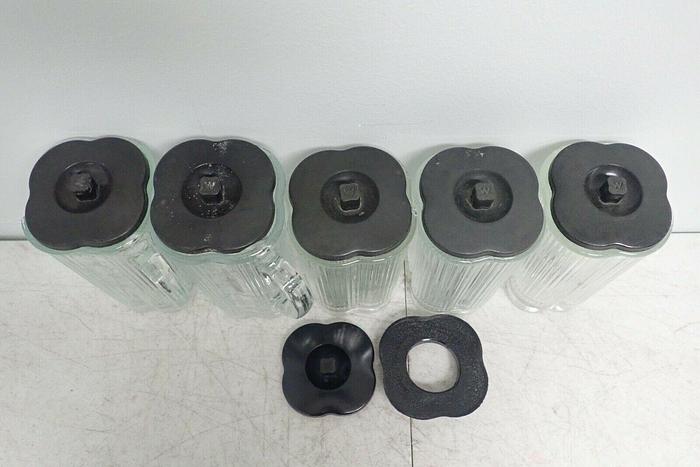 Used Lot of 5 Waring Clover Leaf 40-oz 5-cup Glass Blender Jars with 7 Lids/Covers