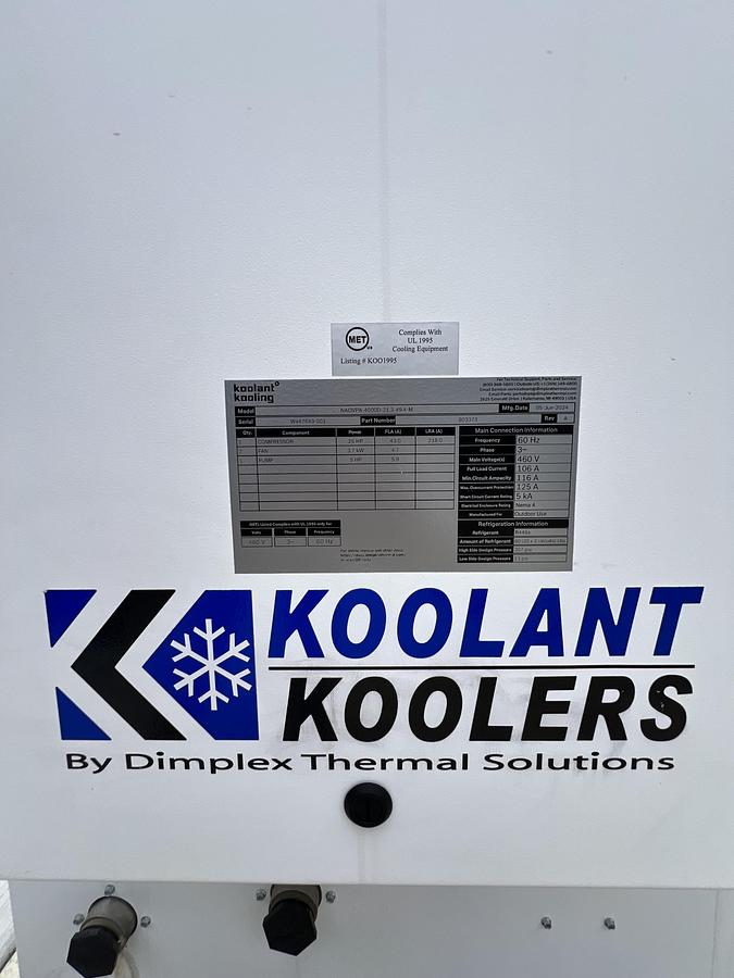 Used 40 TON KOOLANT KOOLER CHILLER – DIMPLEX THERMAL SOLUTIONS