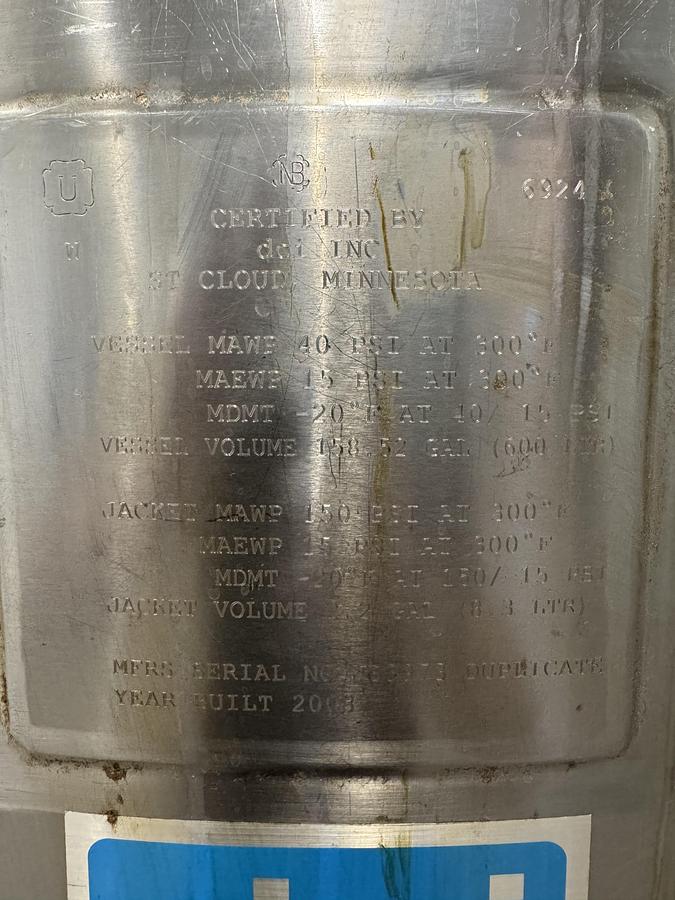 Used DCI 600 L Jacketed Mixing Tank with Agitator 