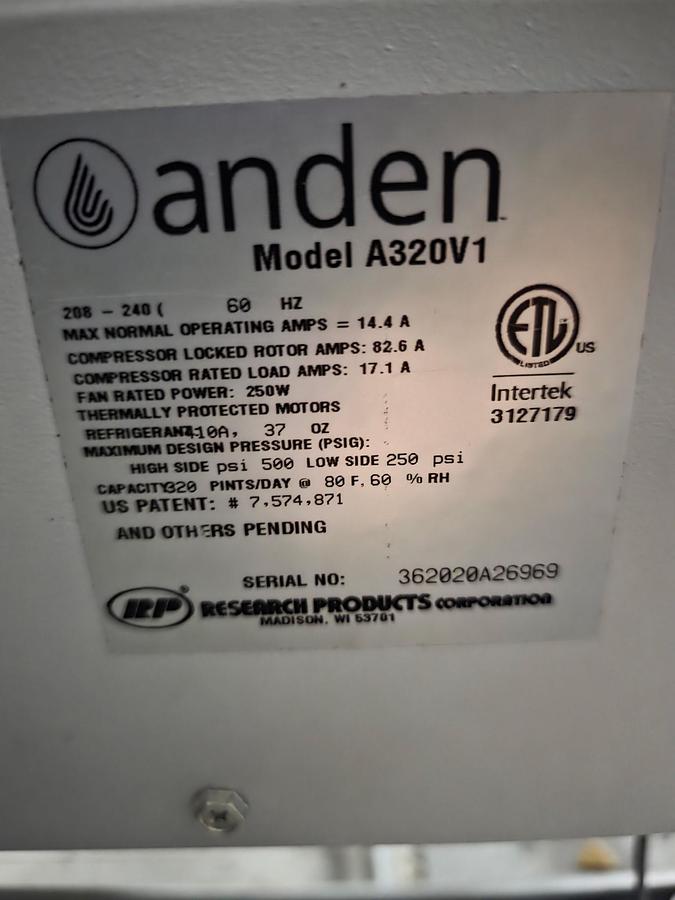 Used Anden Dehumidifier Model A320V1