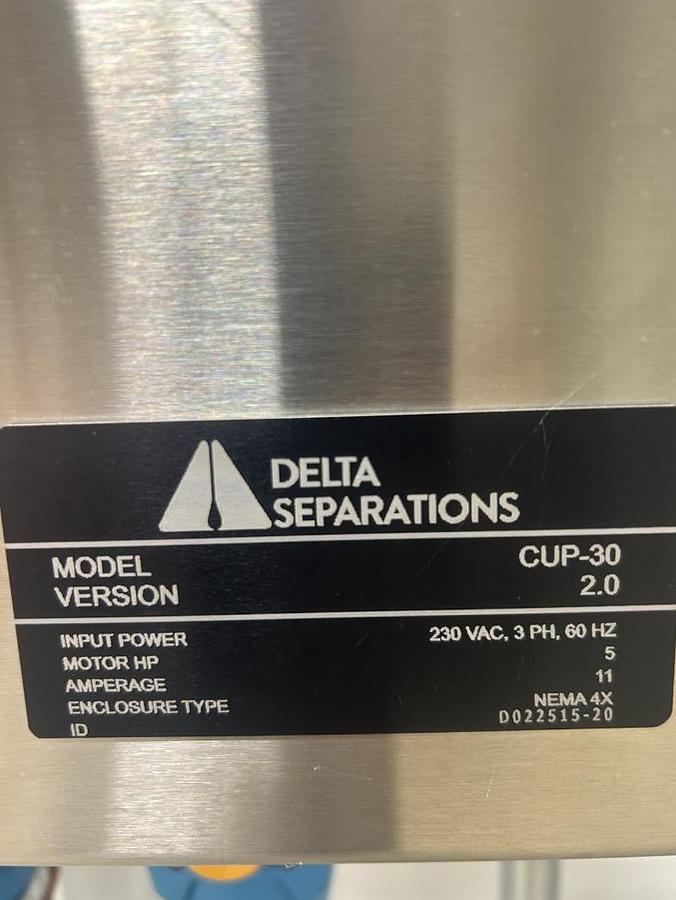 Used Delta Separations CUP 30 Ethanol Extraction Centrifuge - Complete System