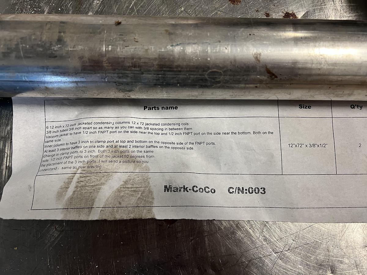 Jacketed Condensing Columns (Tri-Clamp Heat Exchangers) 12"x72" - Brand New 