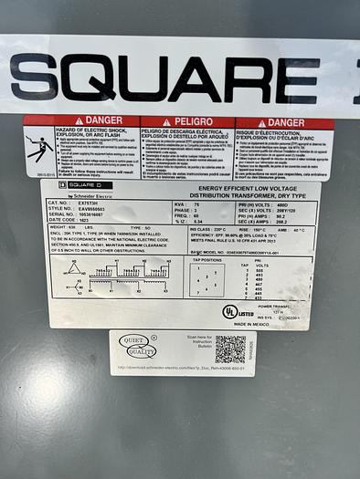 Used Square D 3 Phase Transformer EX75T3H