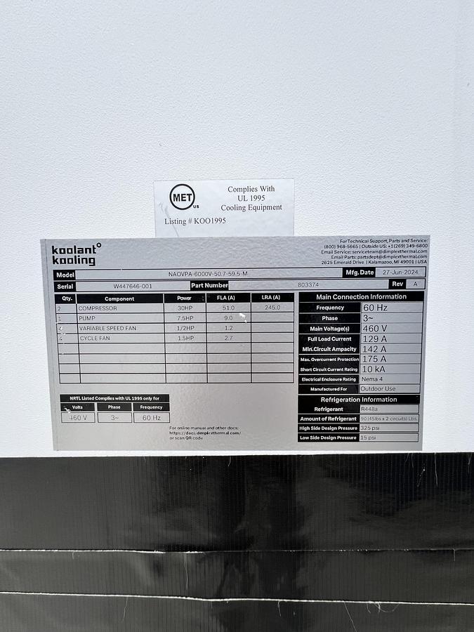 Used 60 Ton Koolant Kooler Chiller β Dimplex Thermal Solutions