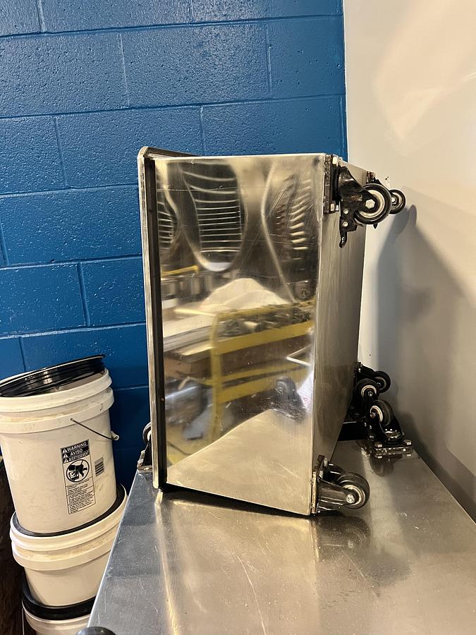 Used Stainless Steel Utility Bins on Casters – 18"x18"x8" – Stackable & Industrial Grade