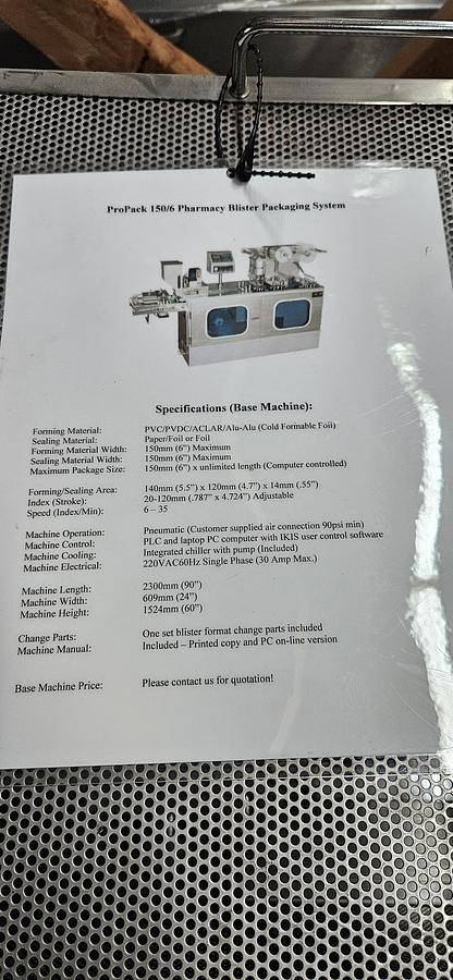 Used Propack 150/6 Pharmacy Blister Packaging System