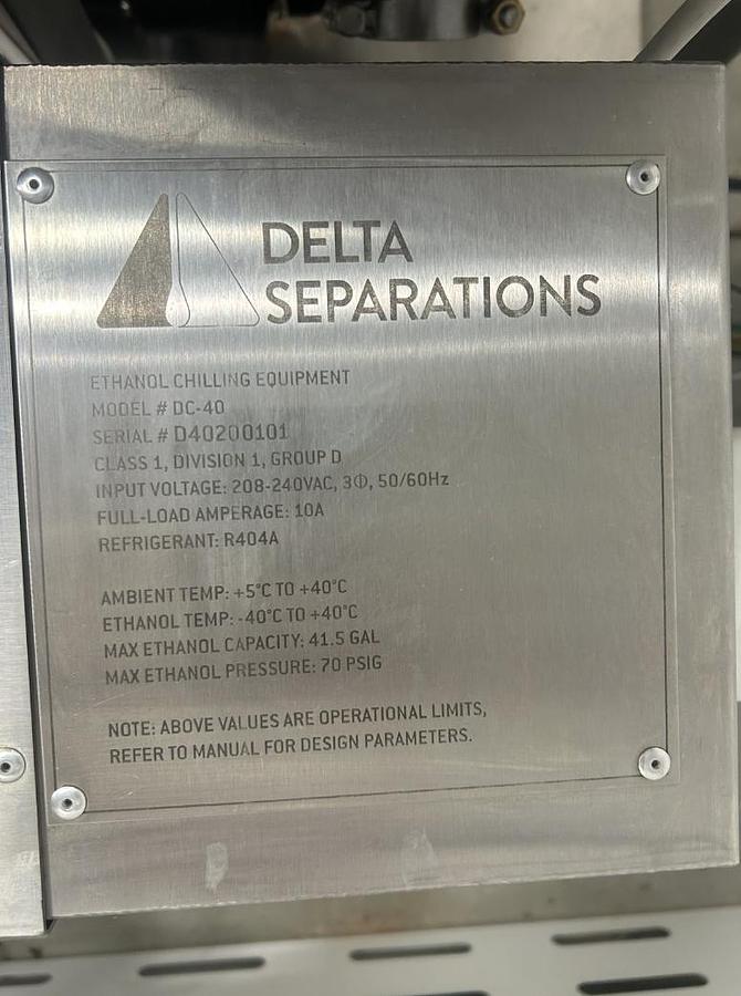 Used Delta Separations DC-40 Ethanol Chilling System