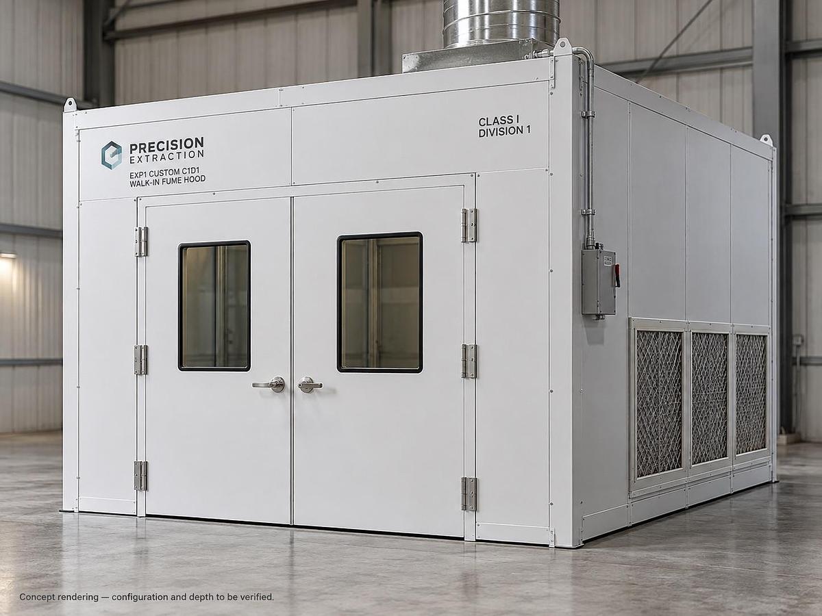 Precision Extraction C1D1 - 8'9" W x 6'10" H x 9'5" D Walk-In Fume Hood / Explosion-Proof Room Package (EXP1) with Exhaust, Purge & Gas Detection