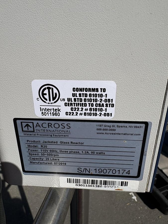 Used Across International R20 Jacketed Glass Reactor