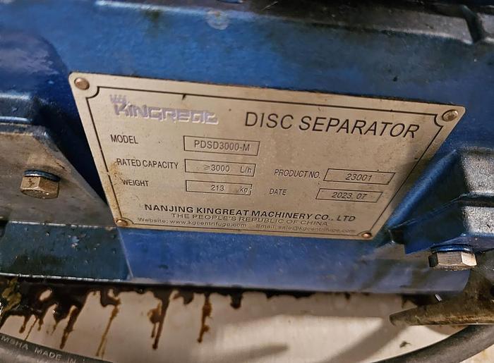 Used Kingreat Disc Separator - For Winterization following Ethanol Extraction