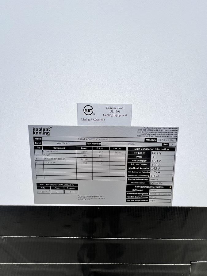 Used 60 Ton Koolant Kooler Chiller β Dimplex Thermal Solutions