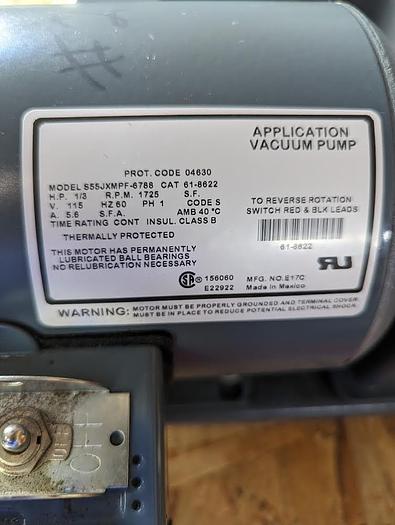 Used Welch Duoseal Vacuum Pump S55JXMPF-6788 1/3 HP 115V