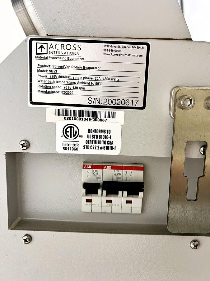 Used Across International 20 L Rotational Evaporator with Chiller