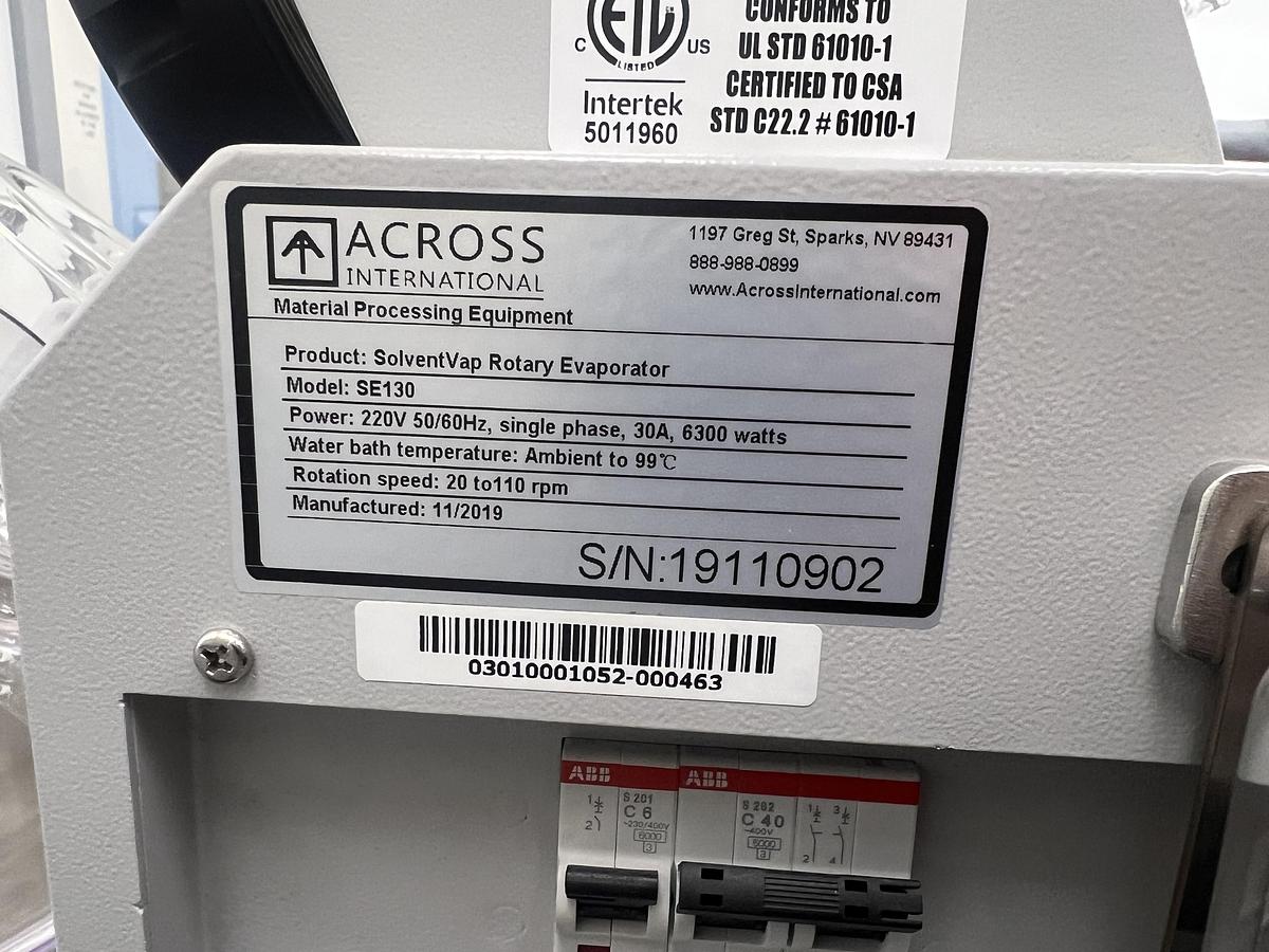 Across International 50 L RotaVap with Chiller and Vac Pump + Dual Solvent Collection Vessel