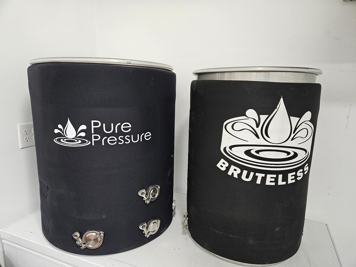 Used Pure Pressure 30 and 45 Gallon Stainless Steel Mixing Buckets w/ Mesh Bags, Fittings, Pump and More