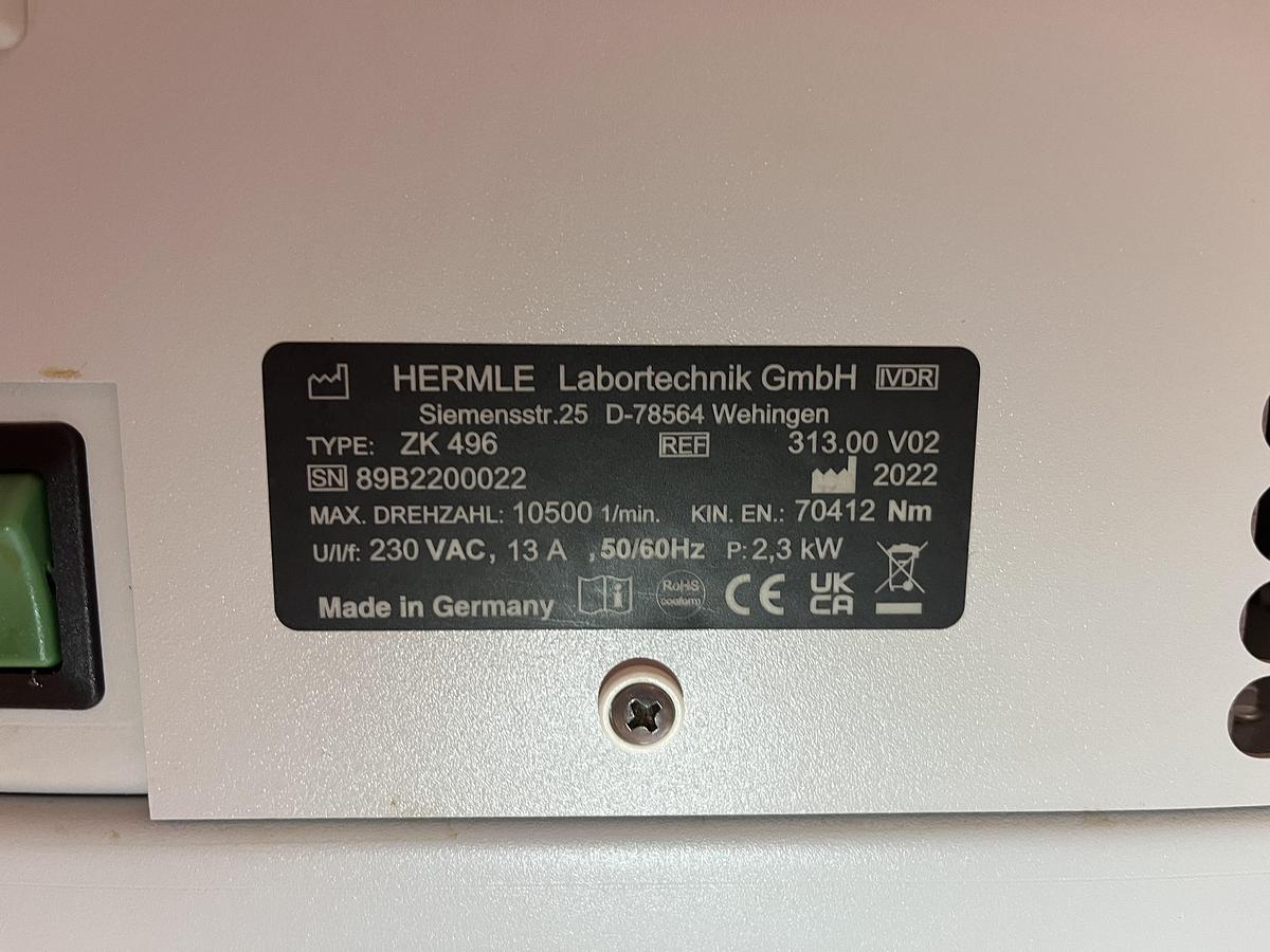 Used Hermle Labortechnik GmbH ZK 496 Refrigerated Centrifuge