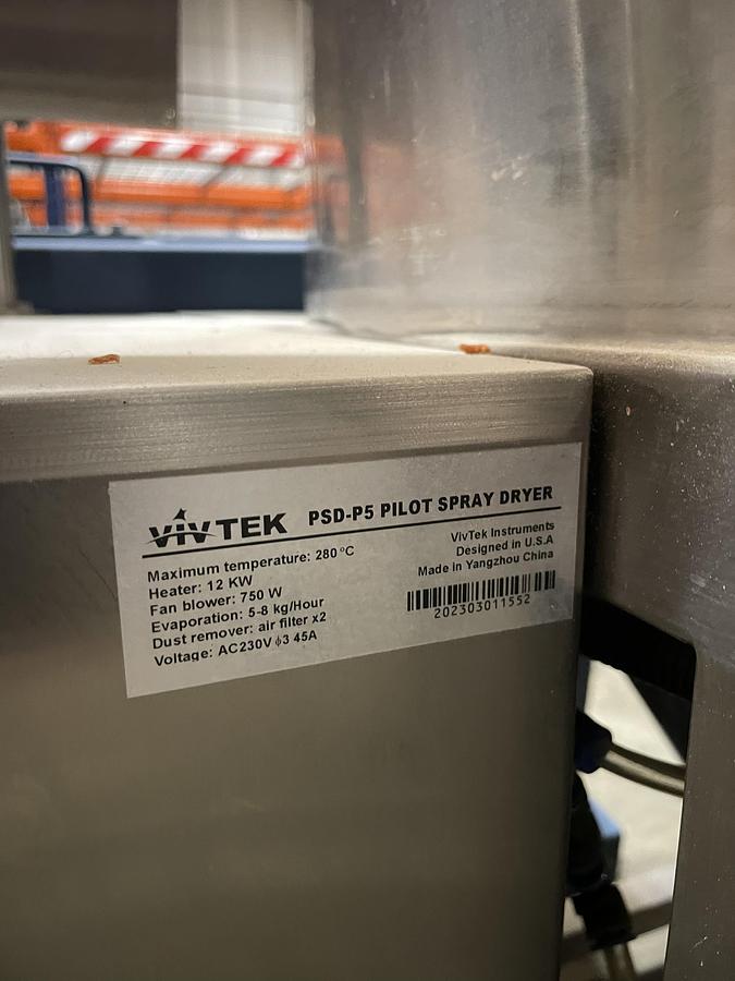 Used Vivtek PSD-P5 Pilot Spray Dryer (Food Grade Powder Processing Machine)