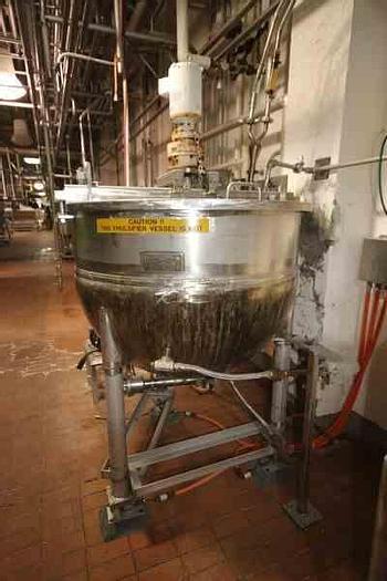 Used LEE 300 GAL. SINGLE AGITATION & SCRAPE JACKETED STEAM KETTLE, #300A55, (STOCK #802C).