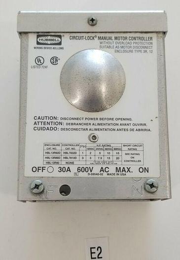 *NEW NO BOX* HUBBELL HBL13R90 30A 600V CIRCUIT LOCK MOTOR CONTROLLER