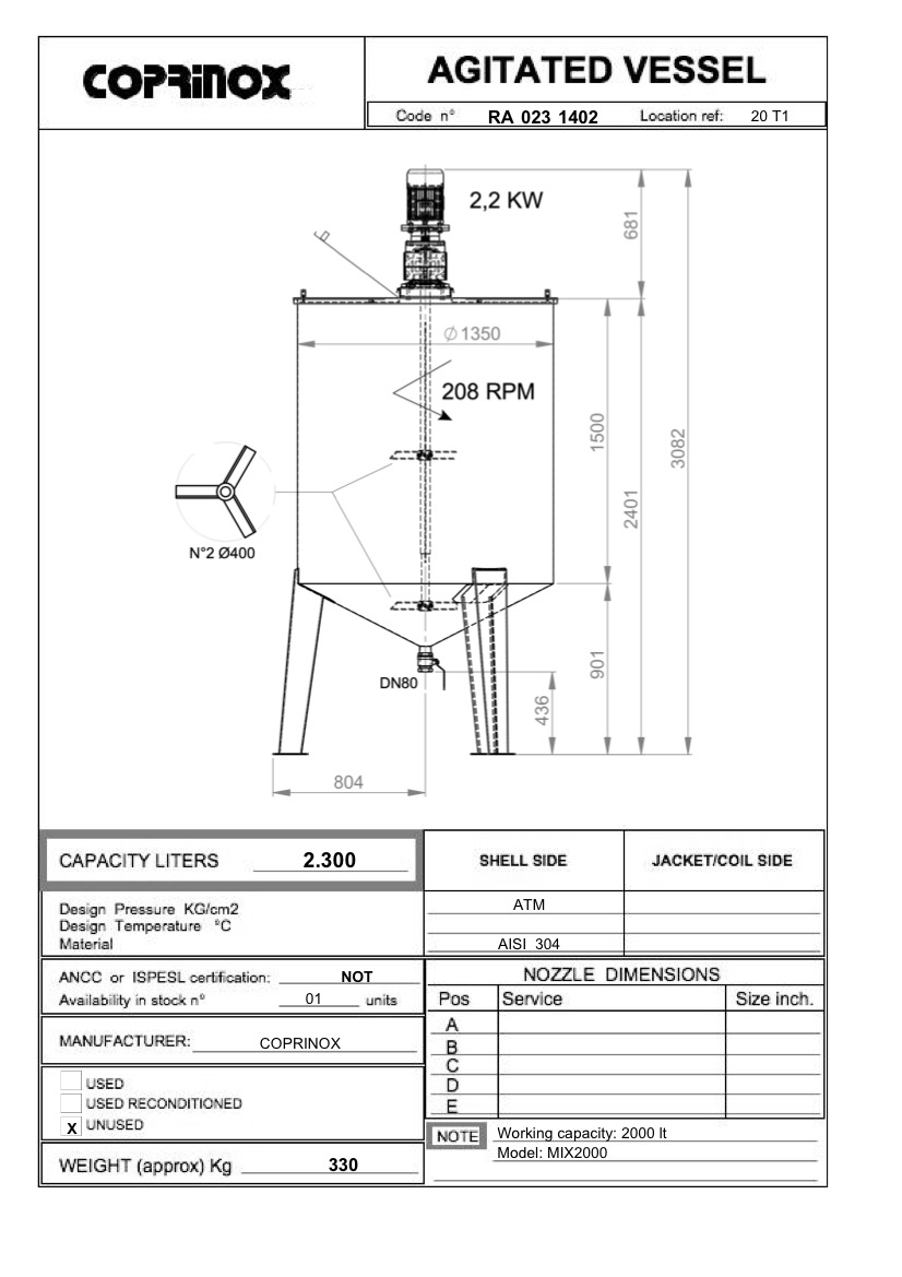 Miscelatore liquidi COPRINOX da 2300 Litri