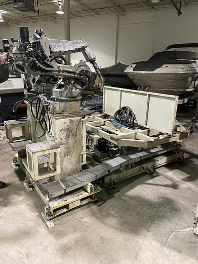 Used MOTOMAN EA1400N DUAL ARM ROBOTIC MIG WELDING CELL WITH 11,000 LB CAPACITY A/B SIDED INDEX TABLE