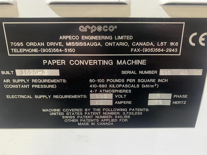 Used 16" ARPECO ELITE TRACKER LABEL SLITTER REWINDER MFG 1995