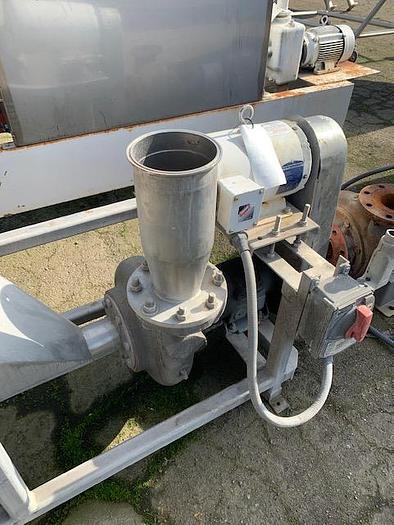 Used Stainless Steel Metering Hopper Feeding a Cornell 4" Hydro Food Pump