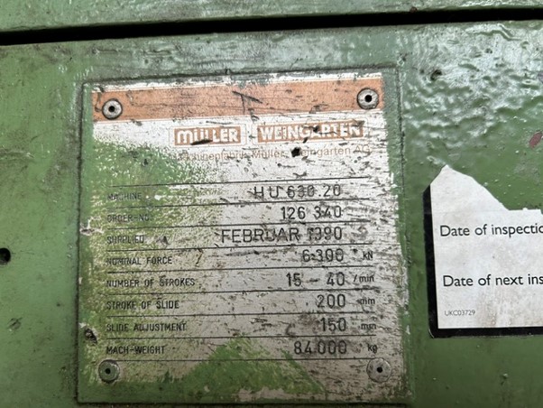 Used Muller Weingarten 630 ton Staigt Sided Mechanical Blanking Line