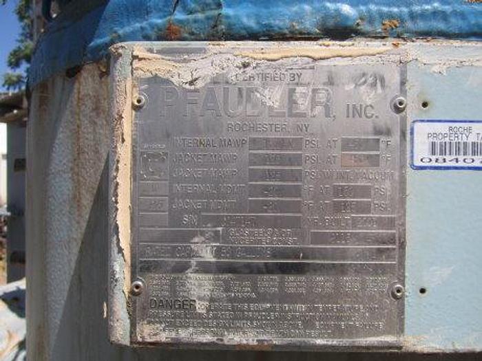 Used Reactor, 50 Gallon, Glass Lined, 150 PSI, Jkt, Pfaudler, #S738230