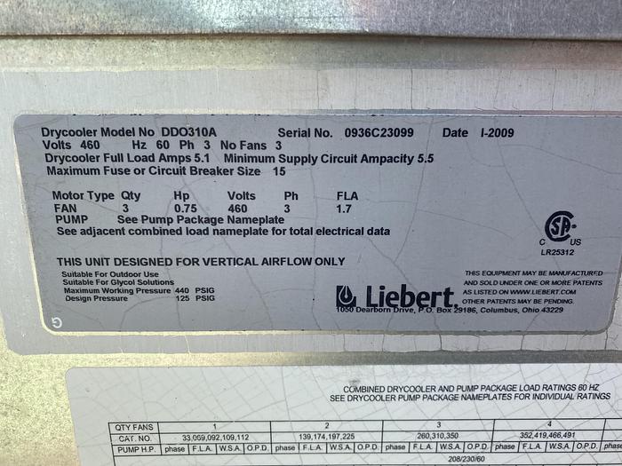 Used 2009 LIEBERT DRY COOLER DDO310A