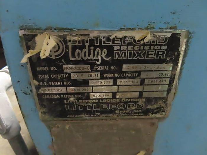 Used LITTLEFORD LODIGE MODEL FKM-2000E HORIZONTAL PLOW MIXER - S/S - 75 PSI JACKET