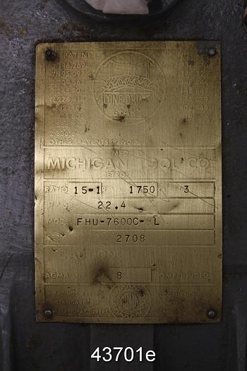 Used Michigan Tool Co. FHU-7600C-BL Right Angle Dual Output Gear Box, 15/1 Ratio #43701