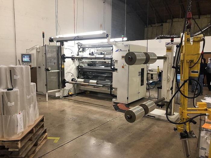 Used 59" WIDE CATBRIDGE DUPLEX TURRET SLITTER REWINDER MFG. 2009