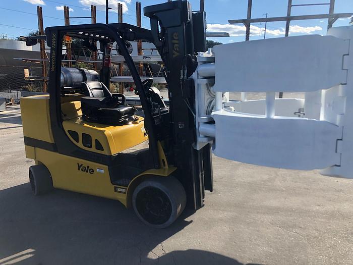 Used 12,000 POUND YALE ROLL CLAMP TRUCK MODEL GLC120VXPRS W/ 72" CLAMP MFG. 2015 RAISED MAST 185"