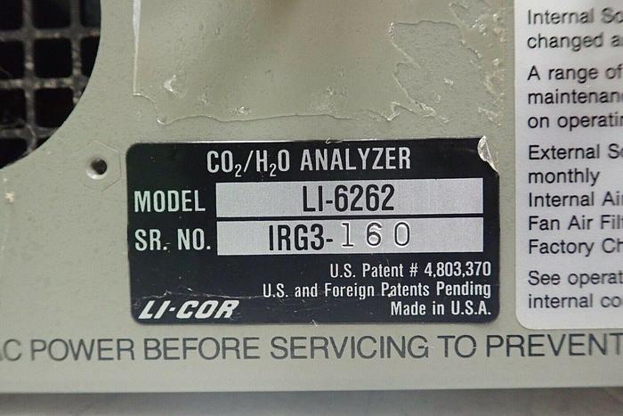 Used LI-COR LiCor Model LI-6262 CO2/H2O Analyzer