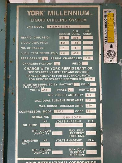Used YORK YSCACAS2-CHCS MILLENNIUM SCREW CHILLER