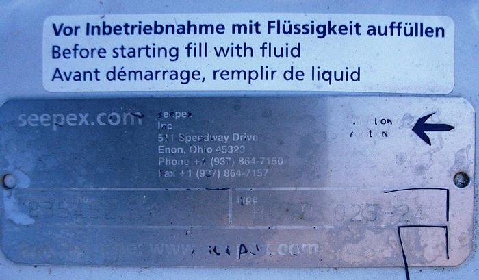 Used Pump, Moyno, 1 HP, Seepex, S/st, Type BCSO 024-24, 7/8" #S741951